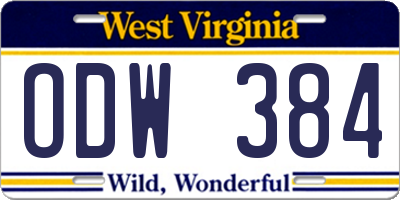WV license plate ODW384