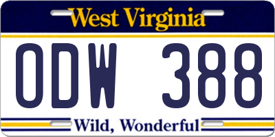 WV license plate ODW388