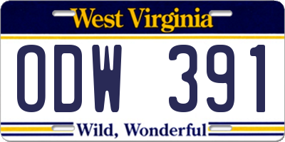 WV license plate ODW391