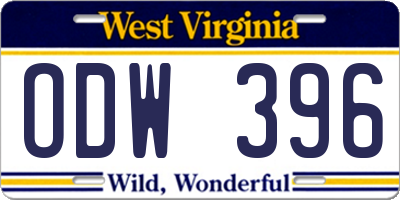WV license plate ODW396