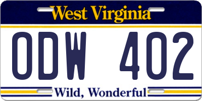 WV license plate ODW402