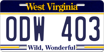 WV license plate ODW403