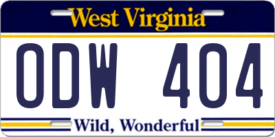 WV license plate ODW404
