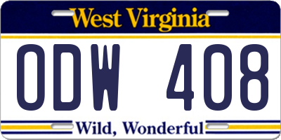 WV license plate ODW408