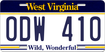 WV license plate ODW410