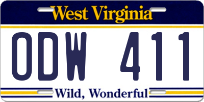 WV license plate ODW411