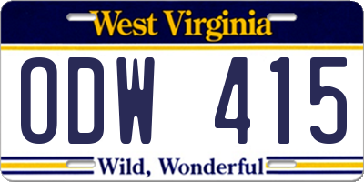 WV license plate ODW415