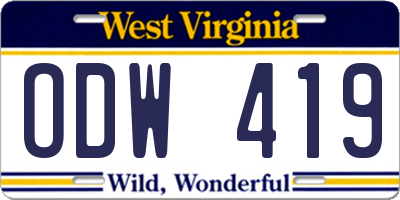 WV license plate ODW419