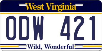 WV license plate ODW421
