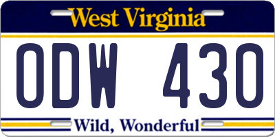 WV license plate ODW430