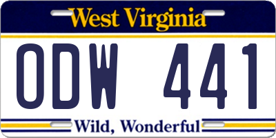 WV license plate ODW441