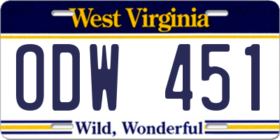WV license plate ODW451