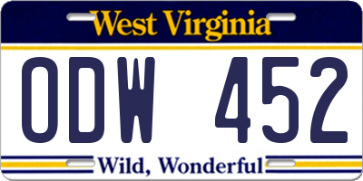 WV license plate ODW452