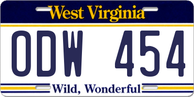 WV license plate ODW454