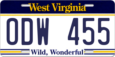 WV license plate ODW455