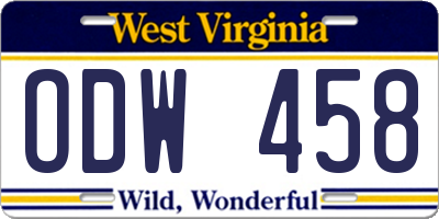 WV license plate ODW458