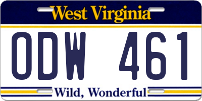 WV license plate ODW461