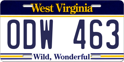 WV license plate ODW463