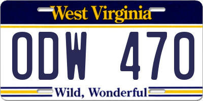 WV license plate ODW470