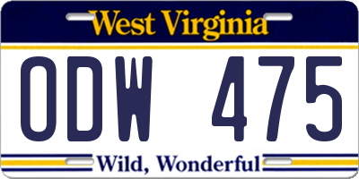 WV license plate ODW475