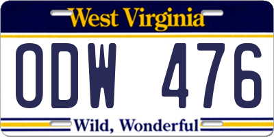 WV license plate ODW476