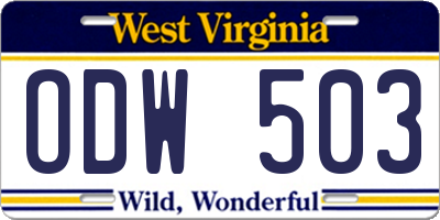 WV license plate ODW503