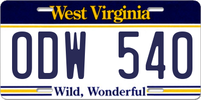 WV license plate ODW540