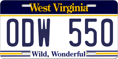WV license plate ODW550