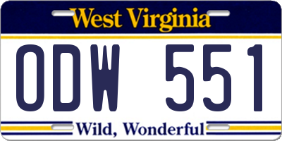 WV license plate ODW551