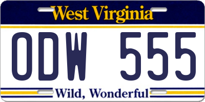WV license plate ODW555