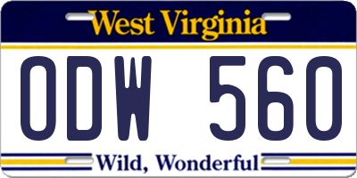 WV license plate ODW560