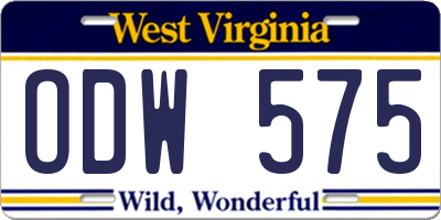 WV license plate ODW575