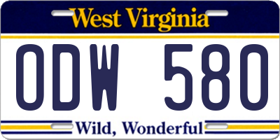WV license plate ODW580