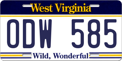 WV license plate ODW585