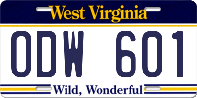 WV license plate ODW601