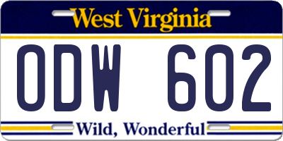 WV license plate ODW602