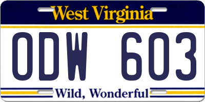 WV license plate ODW603