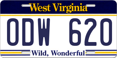 WV license plate ODW620