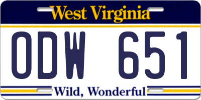 WV license plate ODW651