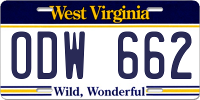 WV license plate ODW662