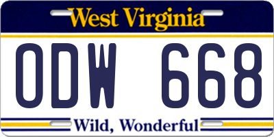 WV license plate ODW668