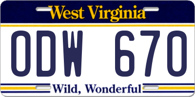 WV license plate ODW670