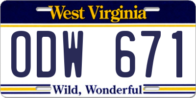 WV license plate ODW671