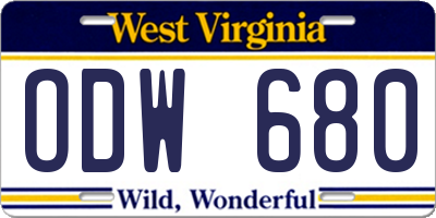 WV license plate ODW680