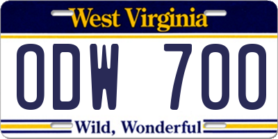 WV license plate ODW700