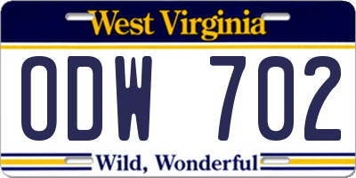 WV license plate ODW702