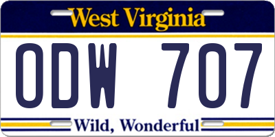 WV license plate ODW707
