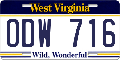 WV license plate ODW716