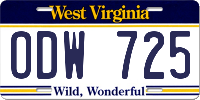 WV license plate ODW725