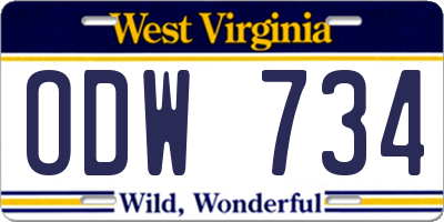WV license plate ODW734